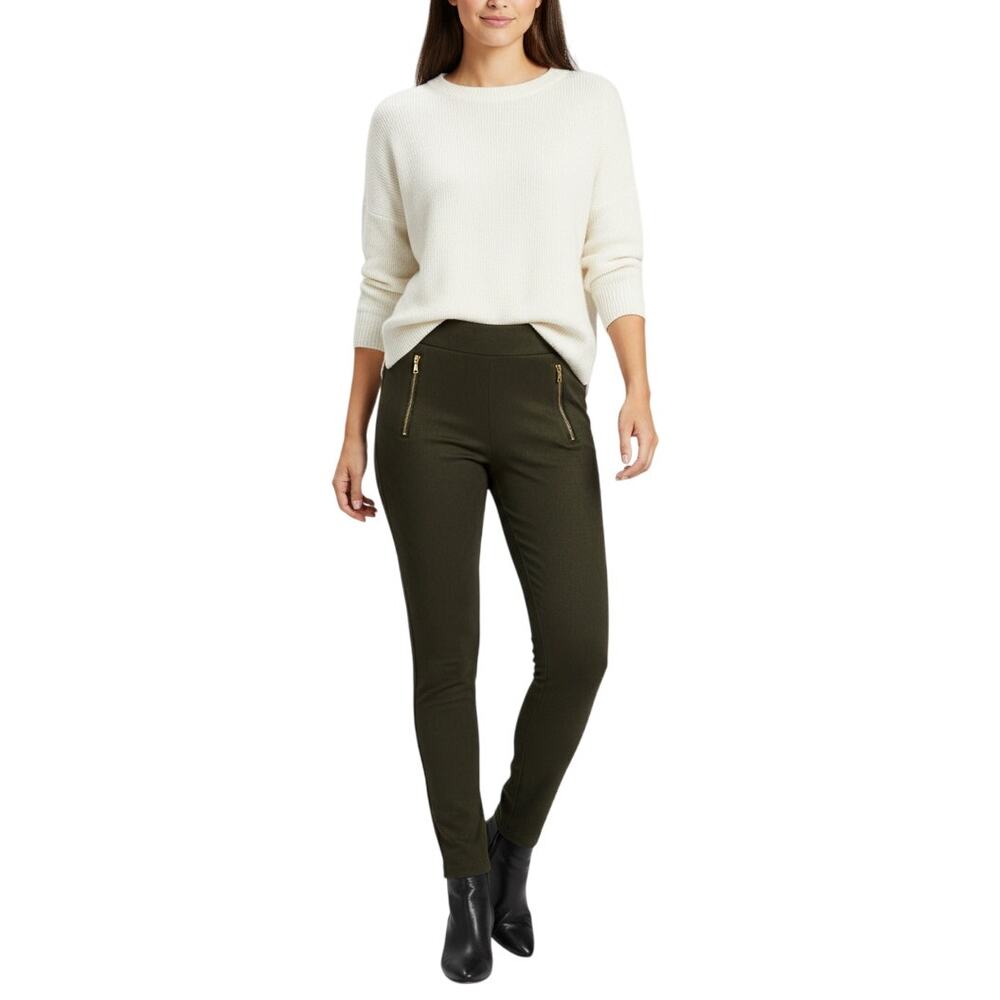 LOFT Green Faux Suede Straight Leg Pull On Pants Size Small Petite